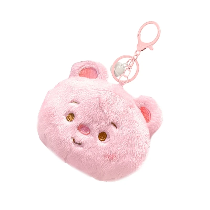 Soft Plush Bear Keychain Multiuse Coin Purse Earphone Bag for Travel Backpack Pendant Hanging Decors