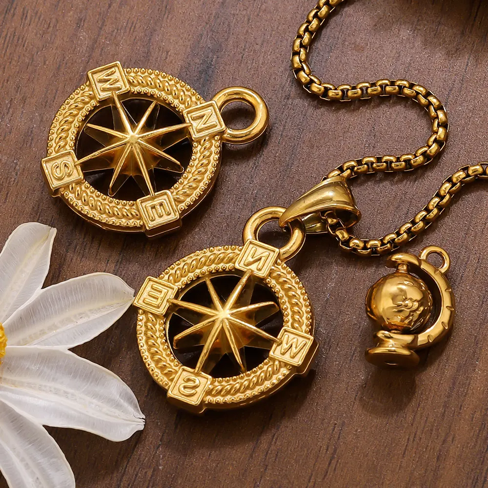 

5pcs Stainless Steel Gold Compass Globe Charm for DIY Necklace Bracelet Earrings Jewelry Making Pendants Accessories Wholesale