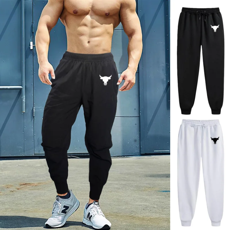 

Прочные высокоэластичные мужские хлопковые длинные брюки для спортзала, дышащие впитывающие пот брюки для фитнеса с эластичной резинкой на талии и шнурком
