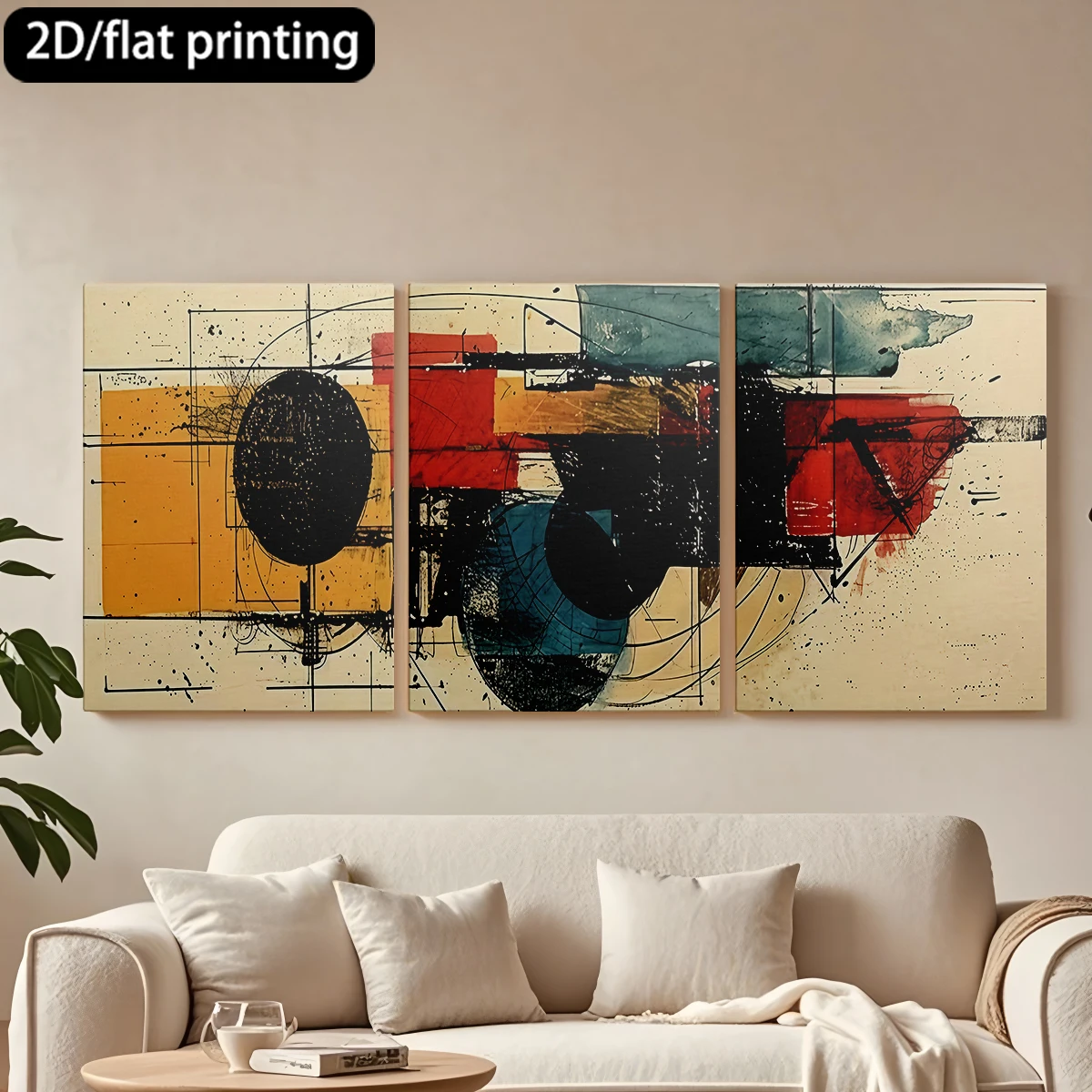 

3pc wooden frame canvas decorative painting Abstract art, geometric, dynamic strokes.Corridor, Living Room Decoration