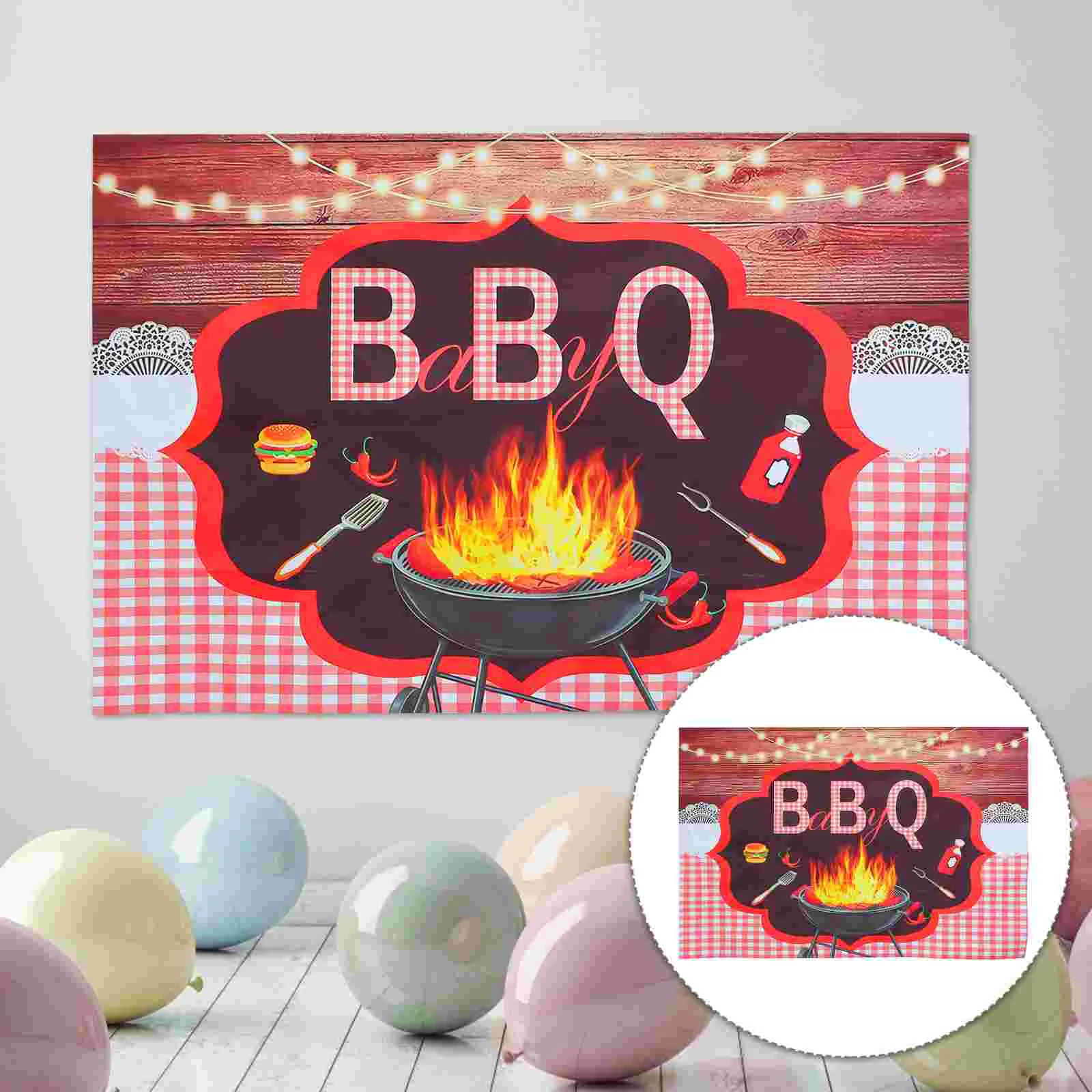 Barbecue Birthday Backdrop BBQ Background Cloth Decor Decorative Outdoor Theme Decoration