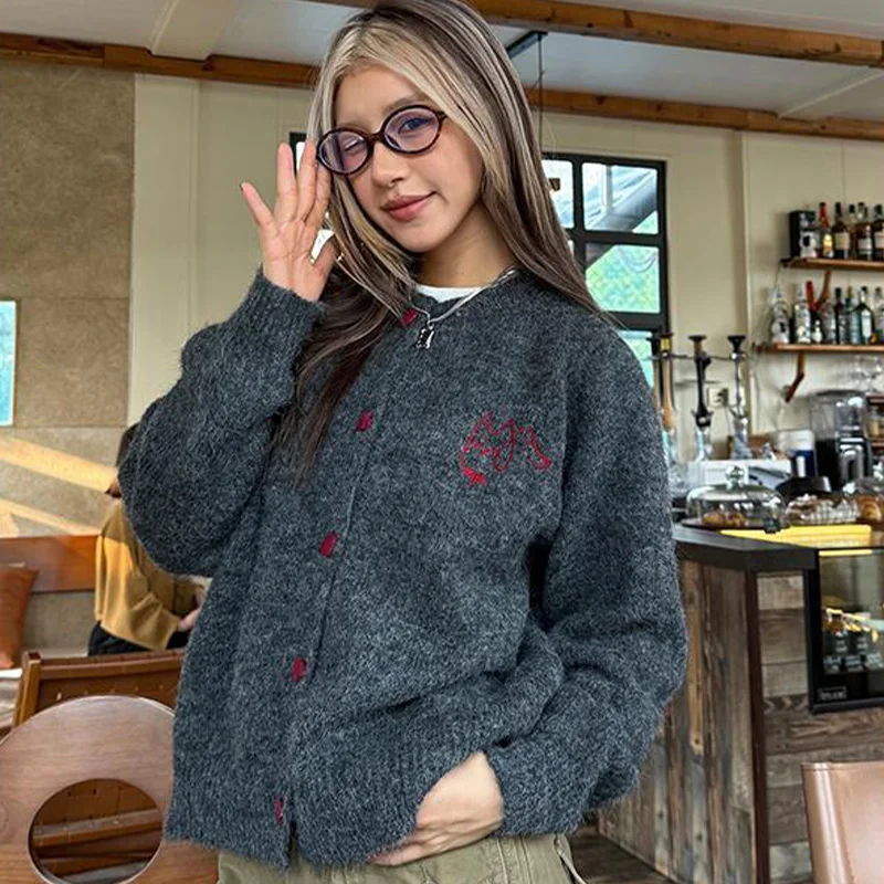 

Autumn/winter New Retro Loose Comfortable Knitted Cardigan Sweater American Style High Quality Fashion Casual Popular Lady's Top
