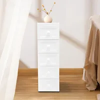 5-Tier White Sealed Storage Cabinet 25cm Flip Integrated Locker Bedside Mini Makeup Table Chest of Drawers W/ Wheels