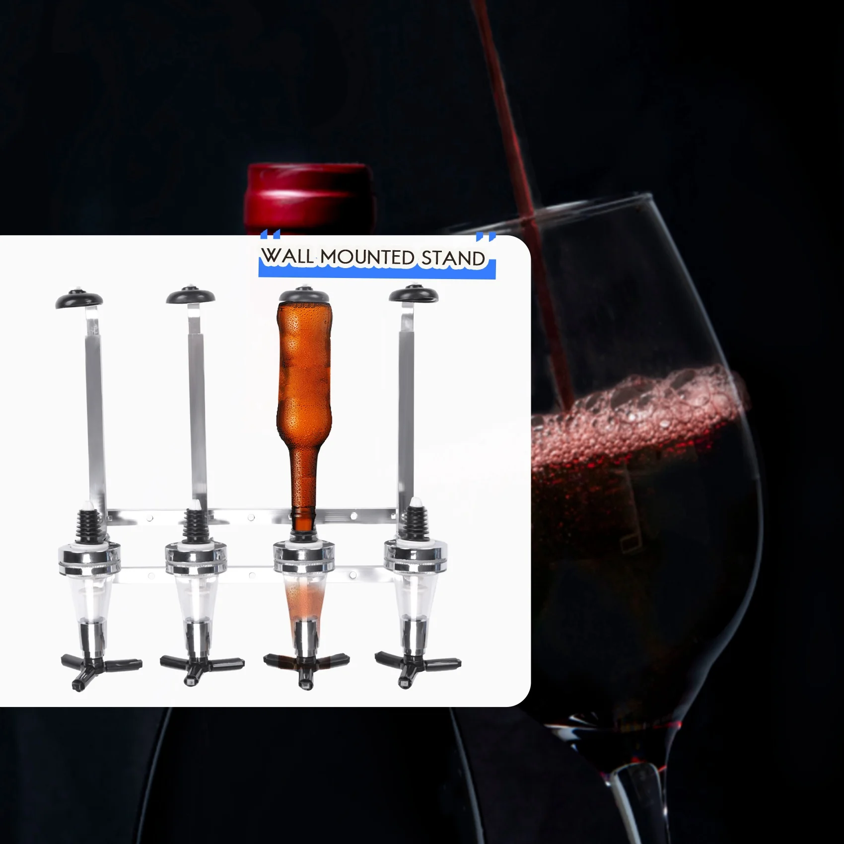 AA81-2X 4 Bottle Stand Optic Dispenser Drinks Wine Spirits Steel Bar Butler Wall Mounted