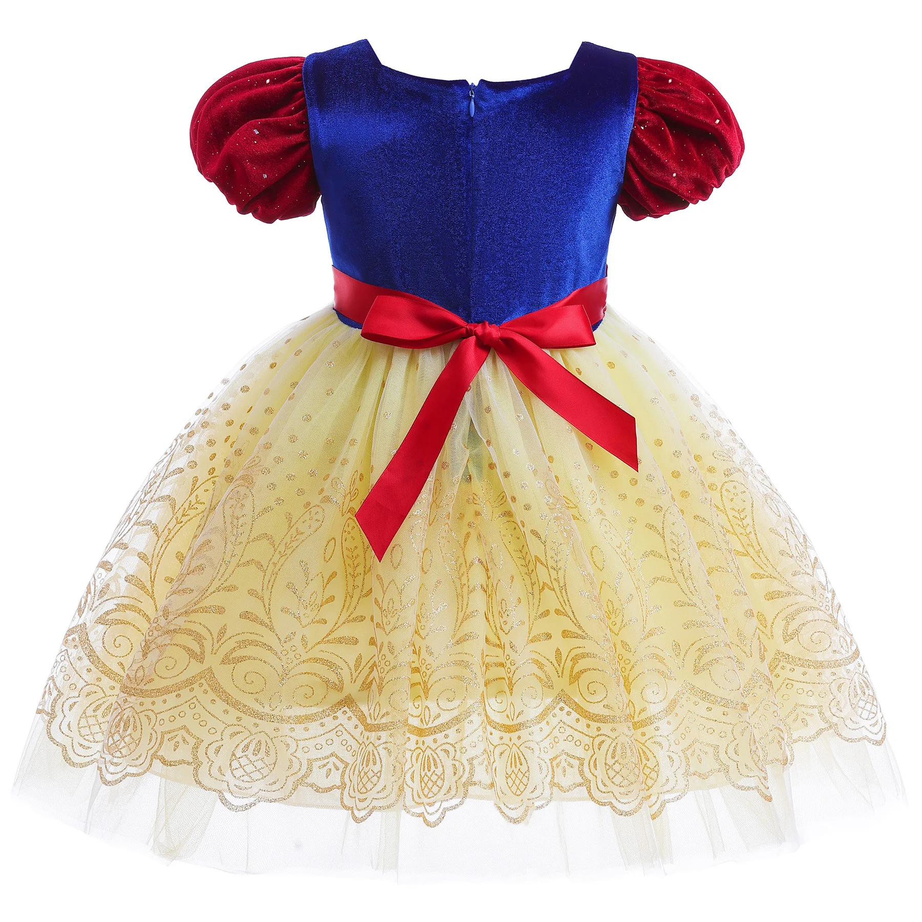 Girl Dress Velvet Dress Stylish Bubble Sleeves Children Clothing Snow White Princess Dress Halloween Cosplay Children Mesh Skirt