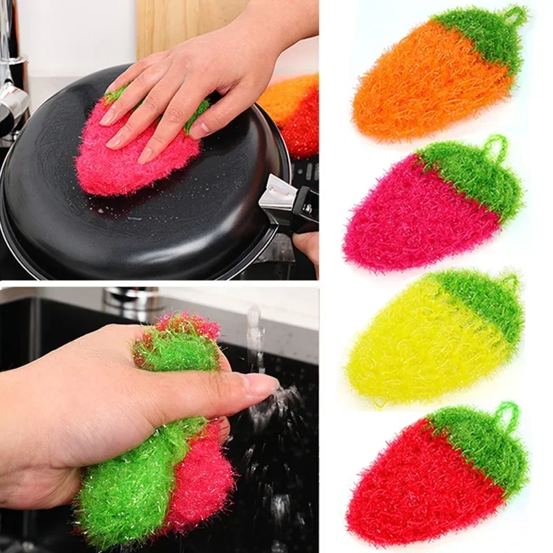 Strawberry Dishcloth Kitchen Sponge Bowl Towels Strawberry Shape Scrubber Non-scratch Cleaning Sponge Bowl Pan Washing Cloth