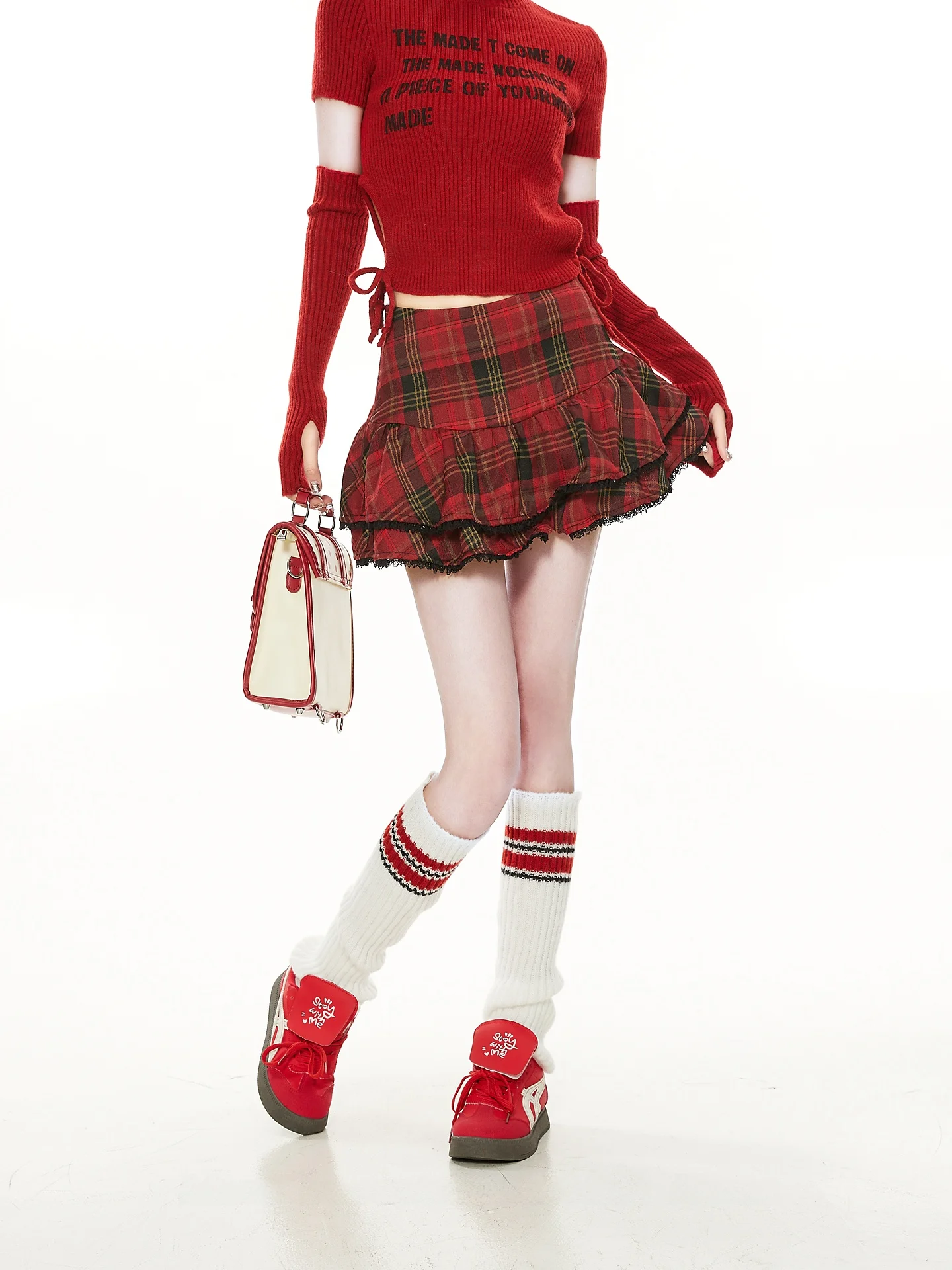 Stunning Red High Waist Bodycon  Skirt Plaid Short Pants Women Spring Autumn Unique Vintage Spicy Girl Flower Bud Skirt