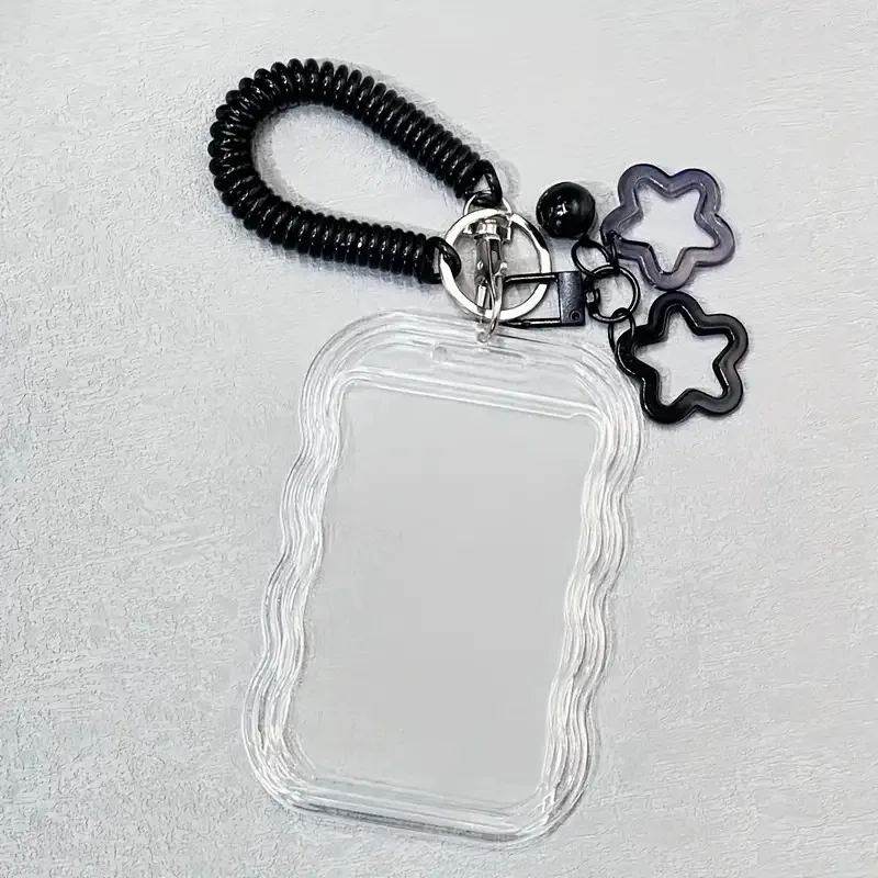 Heavy Duty Expandable ID Holder Set with Keychain & Wrist Strap, Transparent PVC Anti-Theft Card Case for Students Campus Back