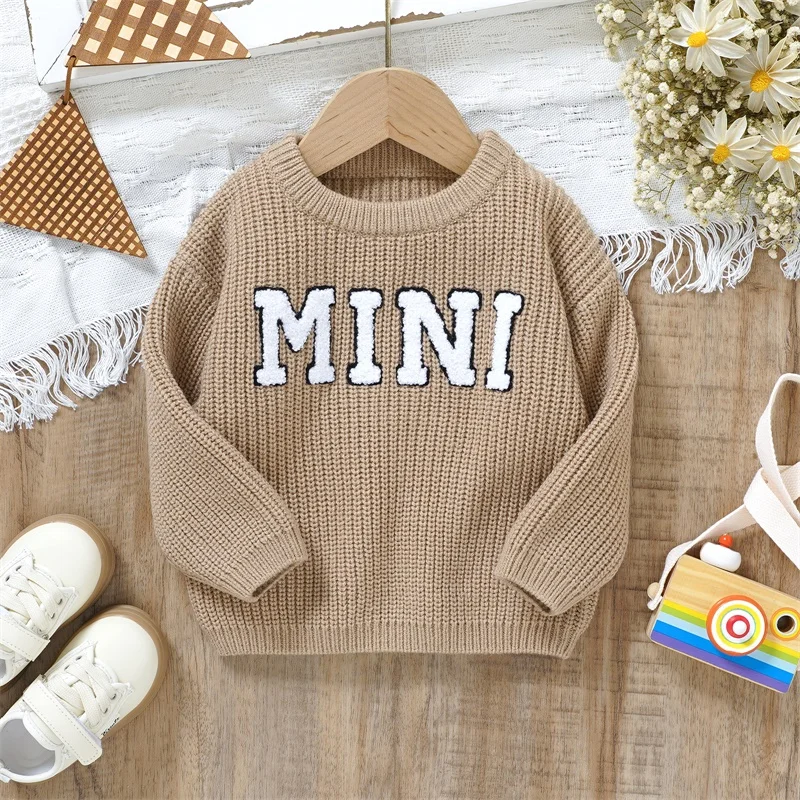 Baby Autumn Fall Winter Warm Knit Sweaters Long Sleeve Letter Embroidery Pullover Infant Fall Tops