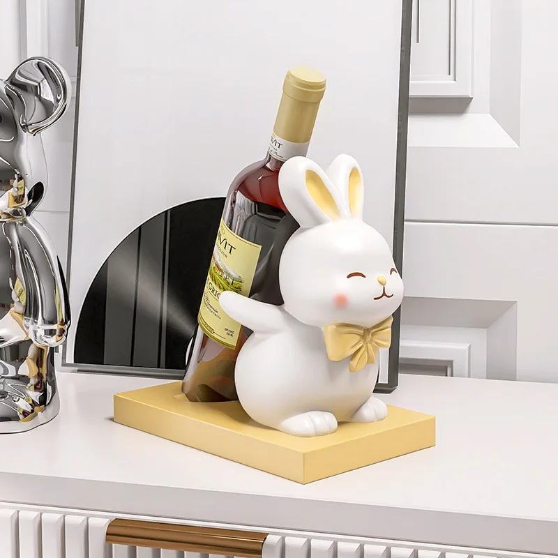 

Nordic Wine Racks Handmade Bar Kitchen Accessories Resin Rabbit Model Wine Holder Home Decoration Figurines Miniatures Crafts