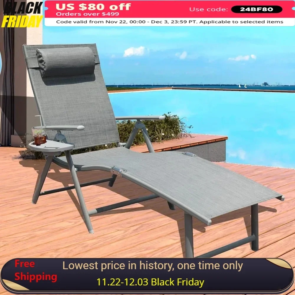 

Outdoor Folding Reclining Adjustable Patio Chaise Beach Chairs with Pillow for Poolside Backyard and Beach Beige Beach Chairs