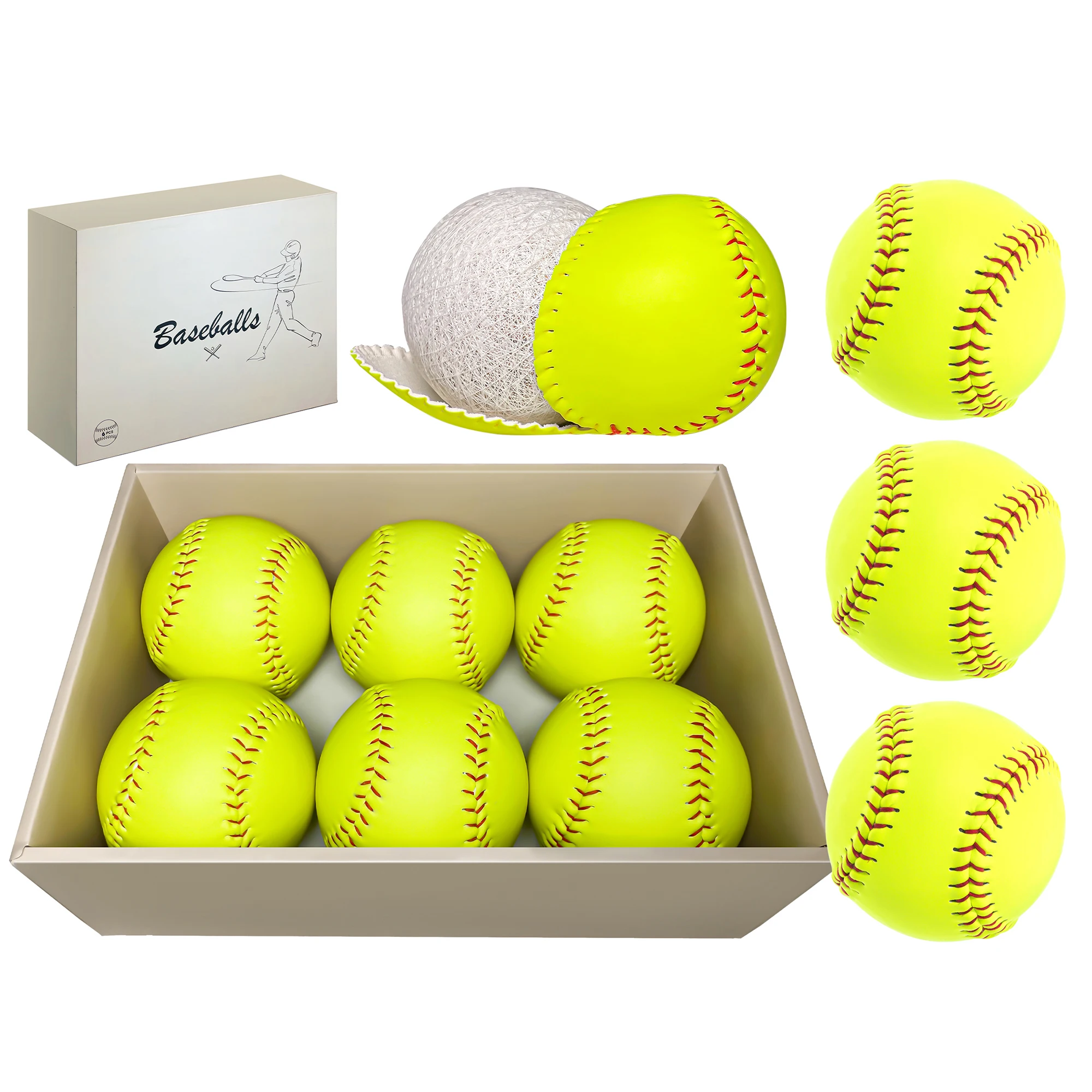 

6 packs of officially sized 12-inch softballs, for fast pitching training - youth and adult softballs, baseball field practice/g