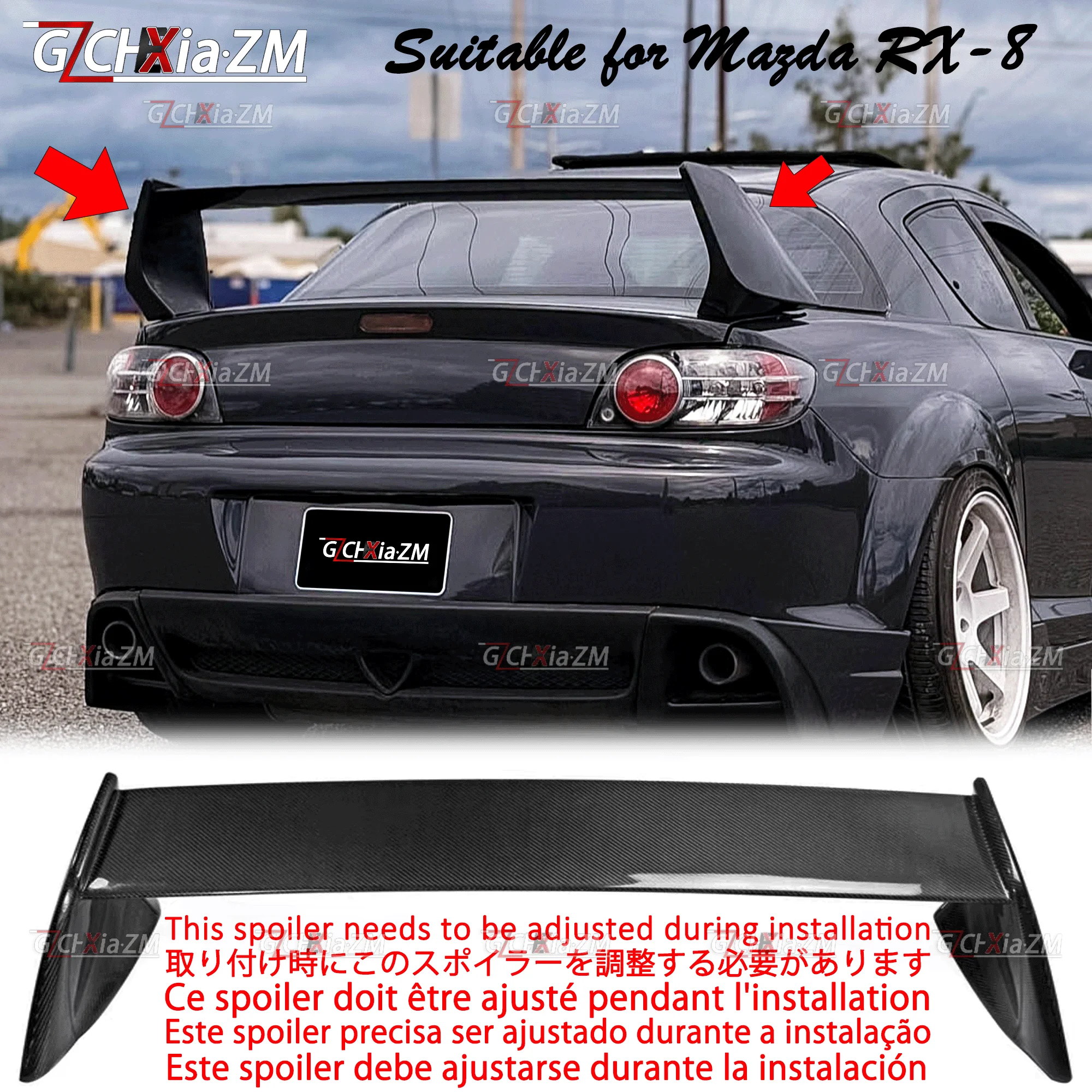 For 2001-2010 Mazda RX8 SE3P Rear Spoiler ABS Material Carbon Fiber Appearance Kit Trunk Lid Decorative Cover Diffuser Tail Wing