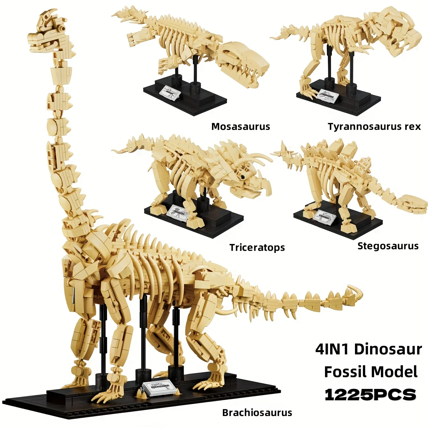 1225 قطعة 4in1 الديناصور الجوراسي الهيكل العظمي الأحفوري اللبنات T-ريكس ستيجوسورس ترايسيراتوبس الطوب لعب للأطفال الصبي هدية #2