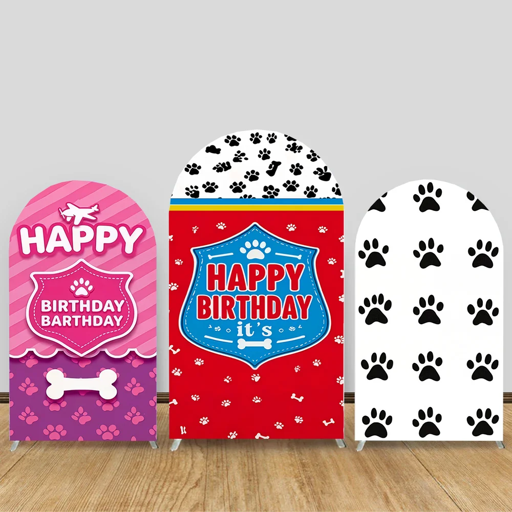 

Pink Paw Print Arch Background with Happy Birthday Text and Bone Shape Pet Party Baby Shower Wedding Decoration Photography Prop