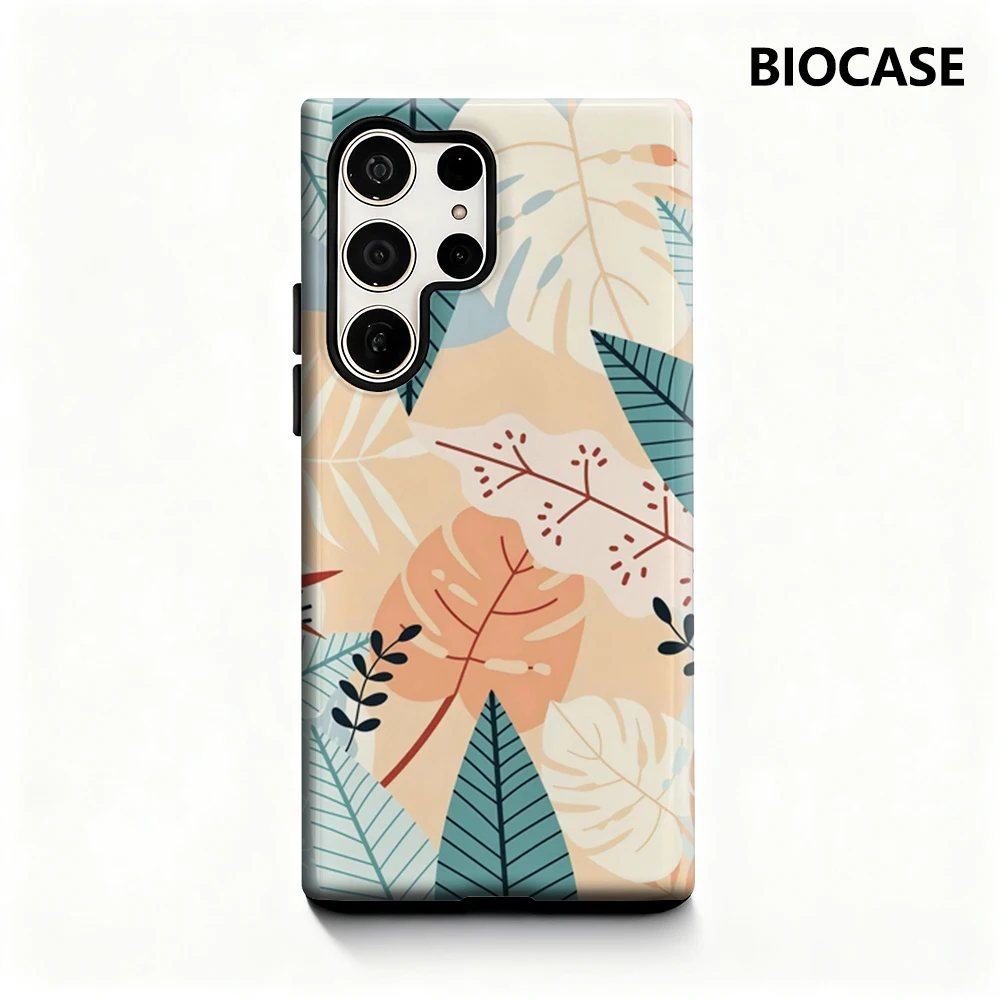 Pastellgeblatt-Handyhülle für Samsung Galaxy S25 Ultra S24 S23 Ultra Plus, glänzende doppellagige Rückseite