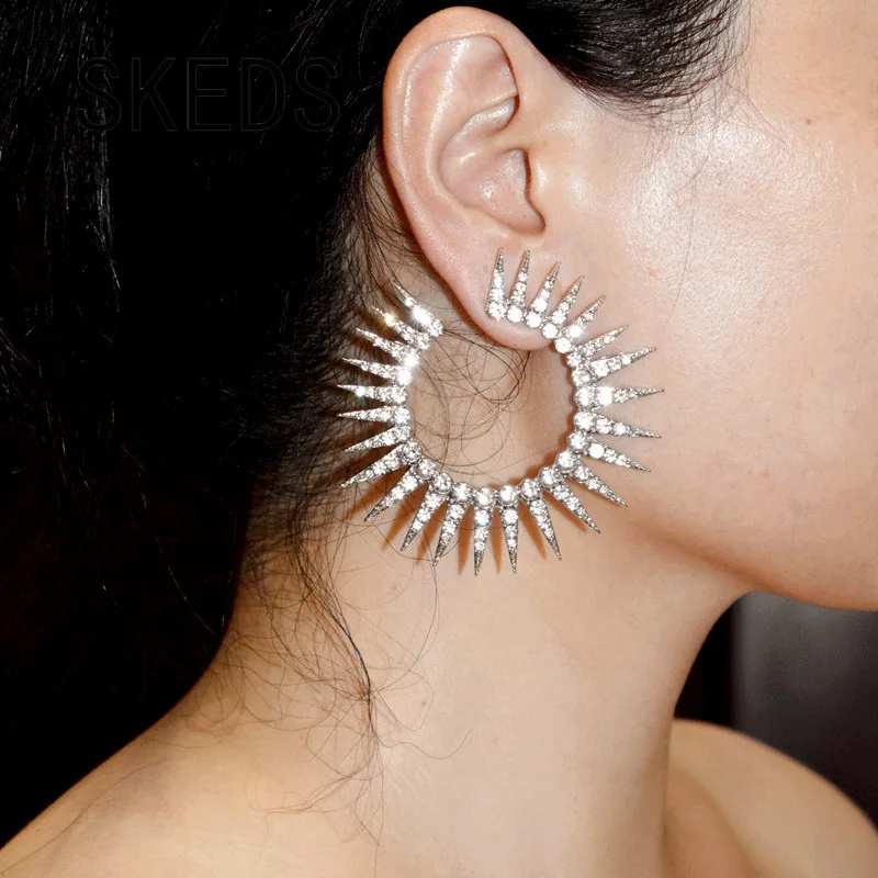 SKEDS Luxury Exquisite Shining Circle Crystal Earrings For Women  Fashion Exaggerated Lady Luxury Ear Rings Jewelry
