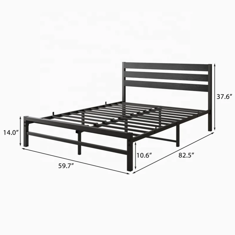 #American Vintage Industrial Retro Queen Size Steel Bed Frame Sturdy Slat Support Easy Install Made USA Bedroom Hotel Apartment