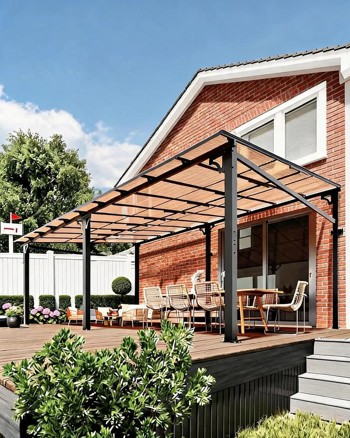 12 ft x 20 ft Lean to Gazebo, Hardtop Wall Pergola with Polycarbonate Roof, Aluminum Frame Mounted Gazebo for Lawn, Customized