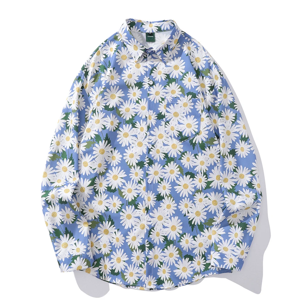 

Flower Full Printed Turn-down Collar Men's Shirt Long Sleeve Autumn Hawaiian Shirts for Man 3 Colors