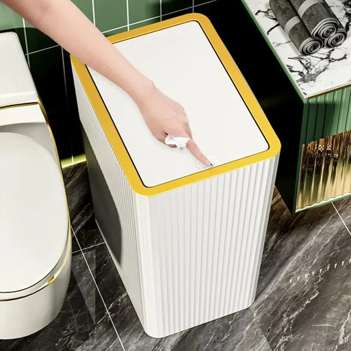 Narrow Press Trash Can Nordic Covered Garbage Waste Bins Waterproof Bathroom Living Room Kitchen Wastebasket Household Accessary