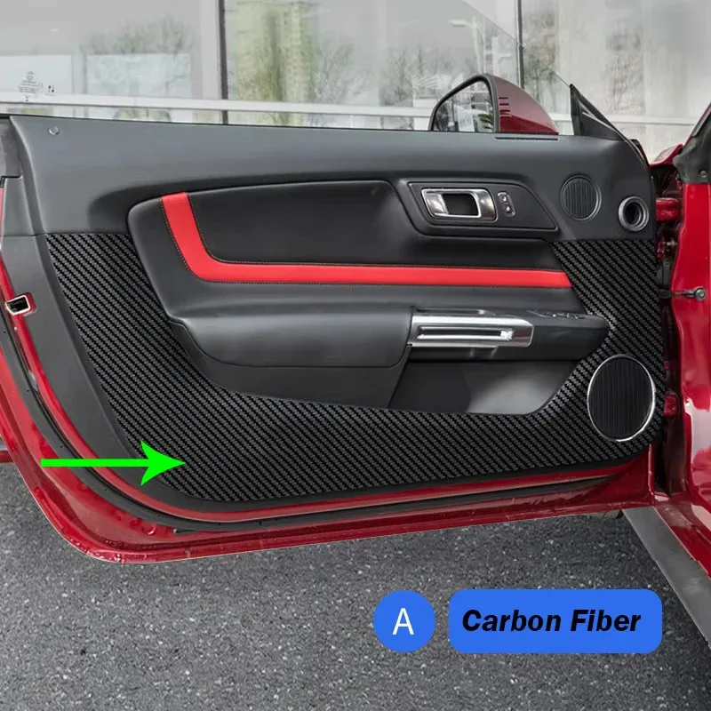 Door Protect Sticker For Ford Mustang 2015~2024 Anti-kick Pad Suede Leather Carbon Car Door Protect Edge Interior Accessories
