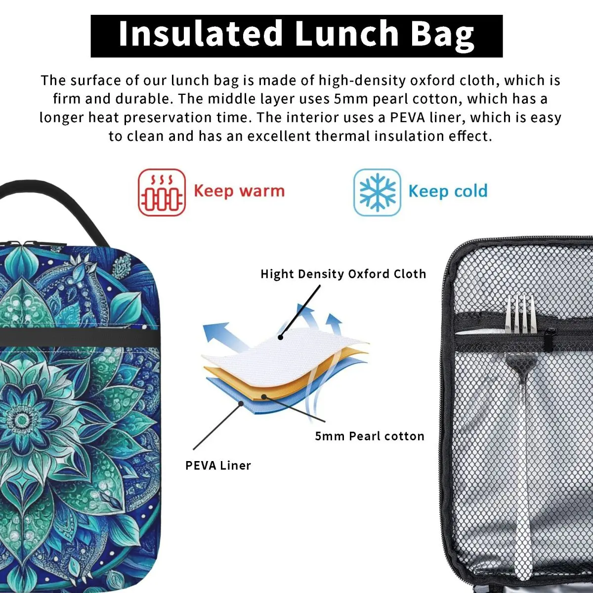 Bohemian Mandala Insulated Lunch Bag for Women Children Leakproof Food Boxes Thermal Lunch Box Tote