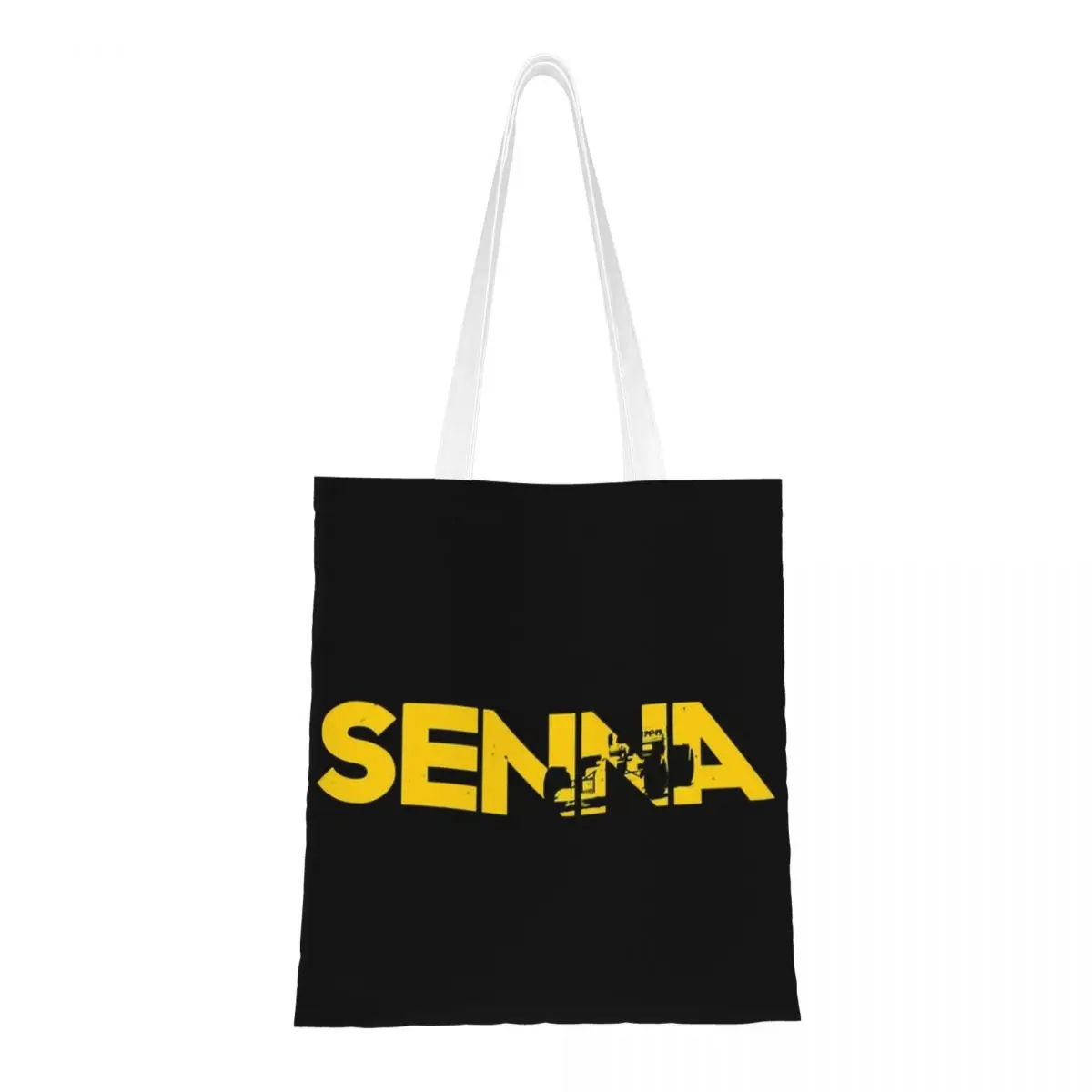 Custom Fashion Printed Ayrtons Brazilian Racing Driver Senna Tote Shopping Bag Reusable Canvas Shopper Shoulder Handbag