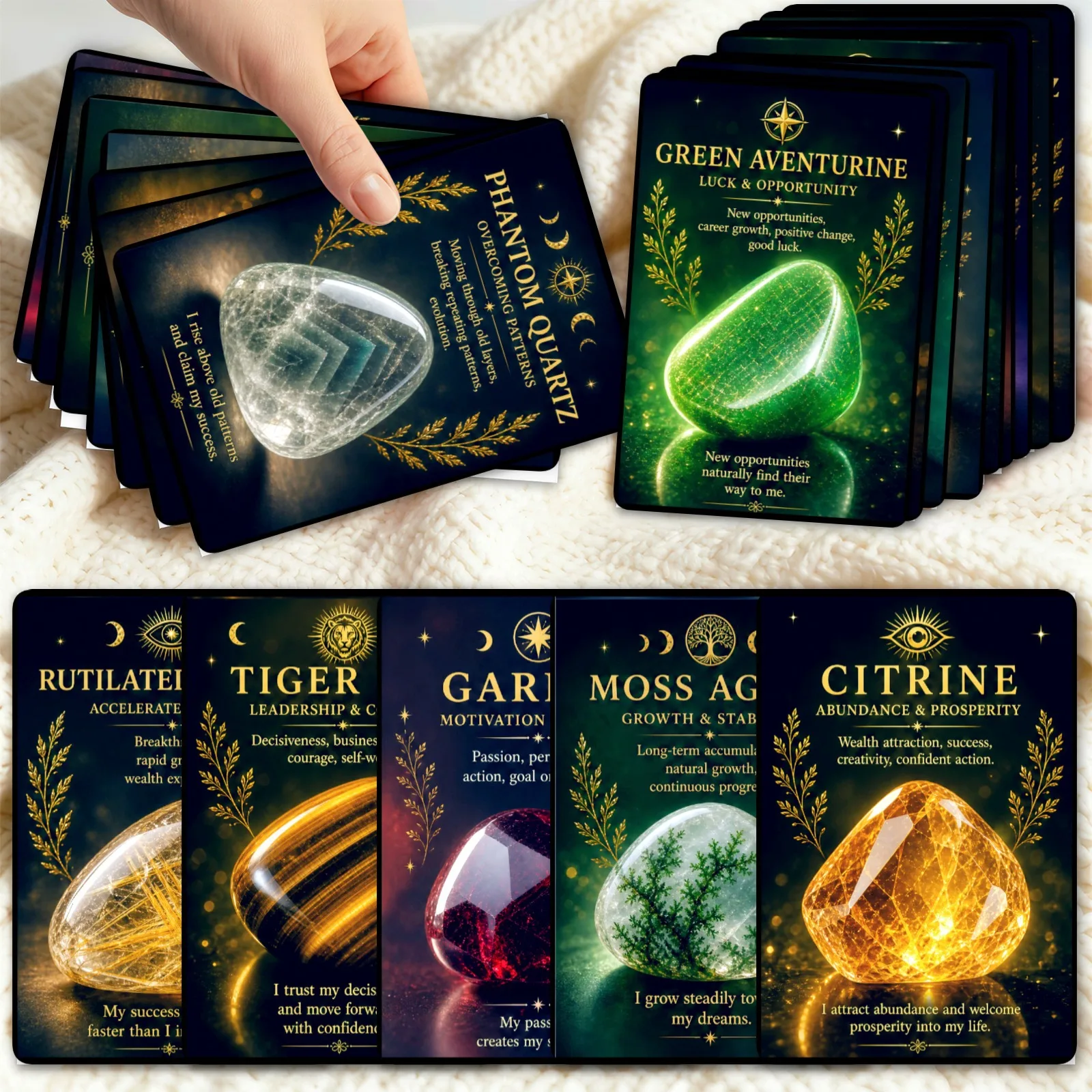 36Pcs Crystal Mineral Oracle Cards Gemstone Guide Cards Desktop Game Decor Collectible Tabletop Cards