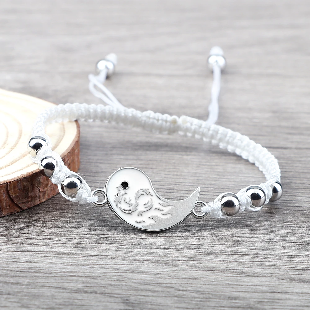 Vintage zwart-wit handgemaakte armband Dragon Tai Chi Yin Yang verstelbare gevlochten armbanden charme dames heren sieraden vriendschapsgeschenk