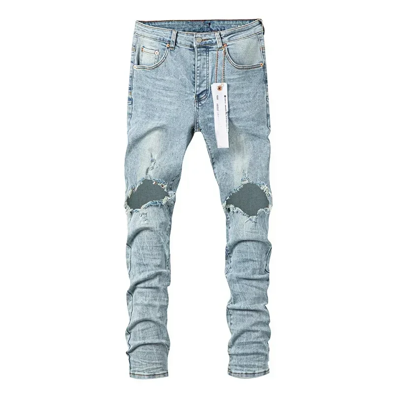

New High quality Purple ROCA Brand jeans trend hip-hop hole personality American hip-hop Stylish and slim pants