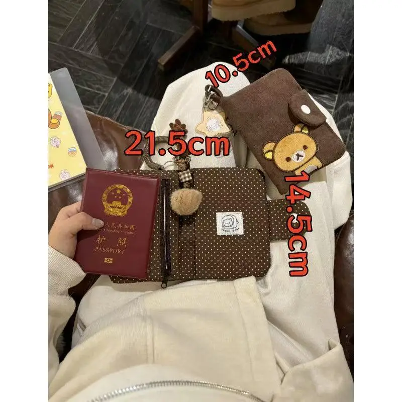 New Original Embroidered Cartoon Bear Passport Bag Versatile Large-capacity Document Storage Bag Portable Travel Cute Coin Purse