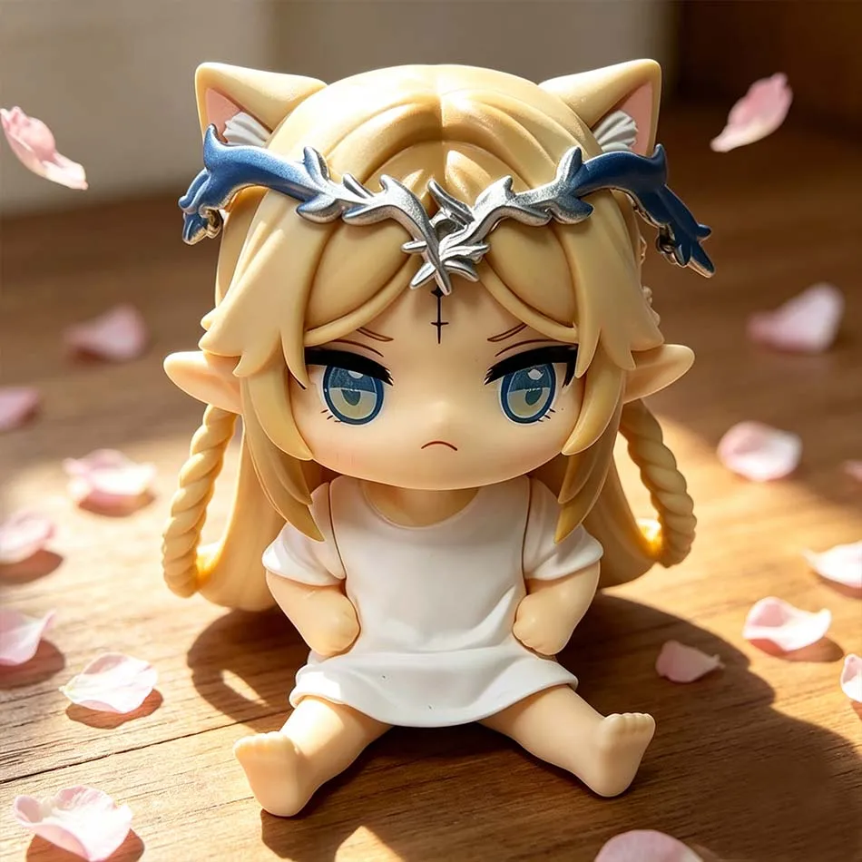 Arknights Kal'Tsit Chibi GK Figur Niedliche Sitzende Harz-Statue Anime Blonde Katzenohren Elfen-Mädchen Figur Modell Spielzeug Desktop-Deko Geschenk