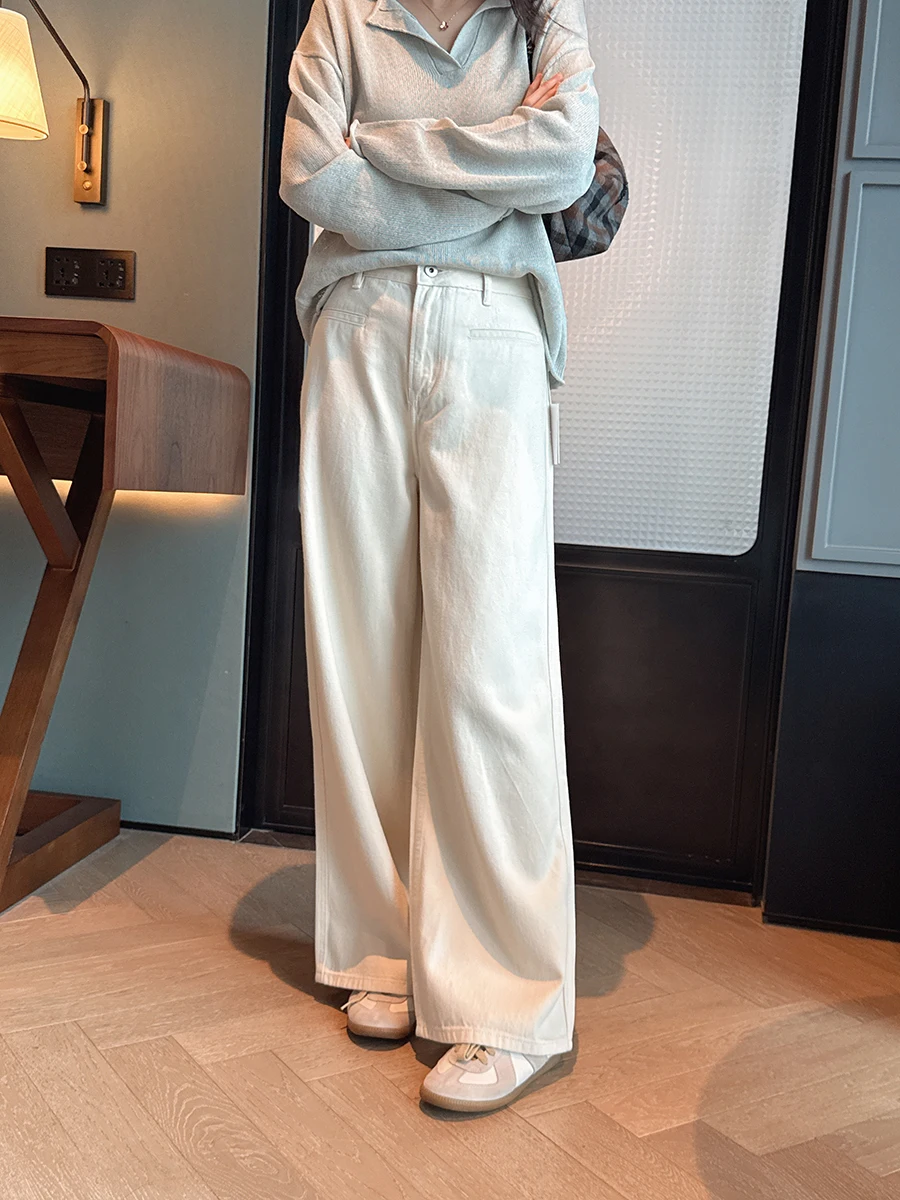 

Breathable High Waist Wide Leg Jeans Slimming Leg Length Lightweight Summer Casual Women's Blue Jeans Comfortable Cotton