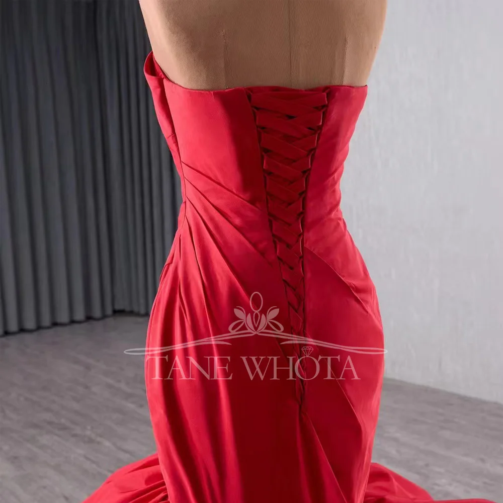 Sweetheart Sleeveless Luxury Red Party Dress Lace Up Back Bow Detail Ruched Evening Gown For Special Occasions Customizable Fit
