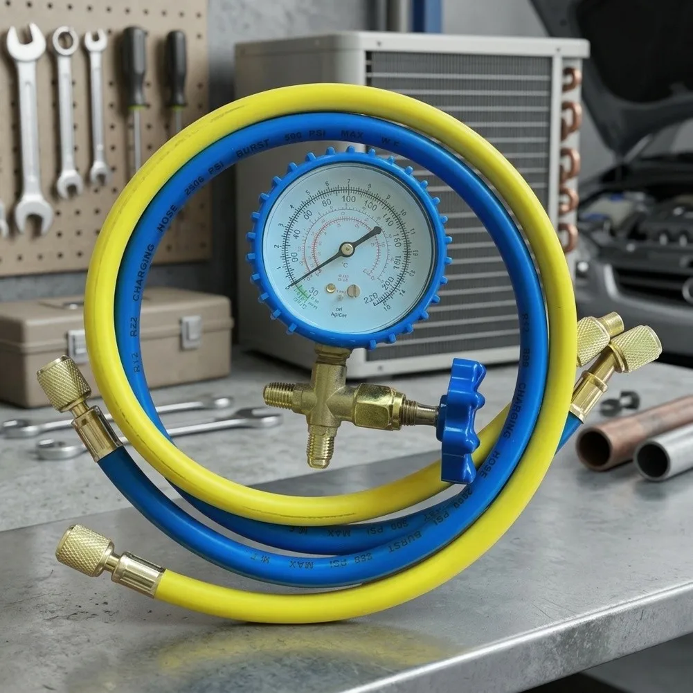 2pcs Manifold Gauge Set For R22 R134a R404A HVAC Air Conditioning Diagnostic Tool With High Low Pressure Charging Hoses Kit