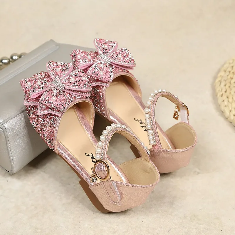 Mumoresip Kids Casual Shoes Shiny Sequins Girls Princess Dance Shoes Round Toes 2026 Summer New Children Sandals Sweet Bows Soft