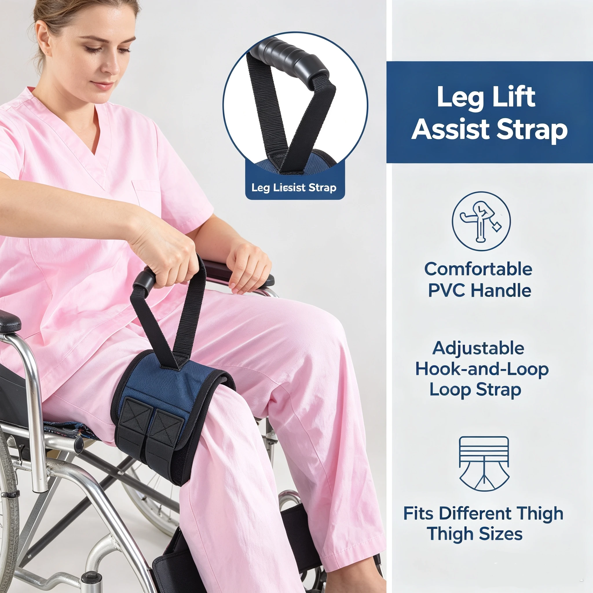 Elderly Leg Lifting Assist Belt Handle Assist for Leg Movement Leg Care with PVC Handle Thick Soft Padded Adjustable Velcro