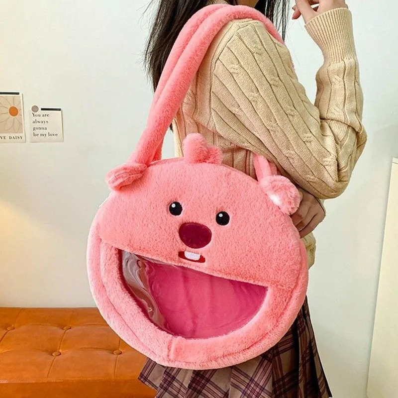 Kawaii Zanmang Loopy Beaver Anime Plush Bag Cute Cartoon Embroidered Plush Doll Large Capacity Handbag Girl Toys Birthday Gifts