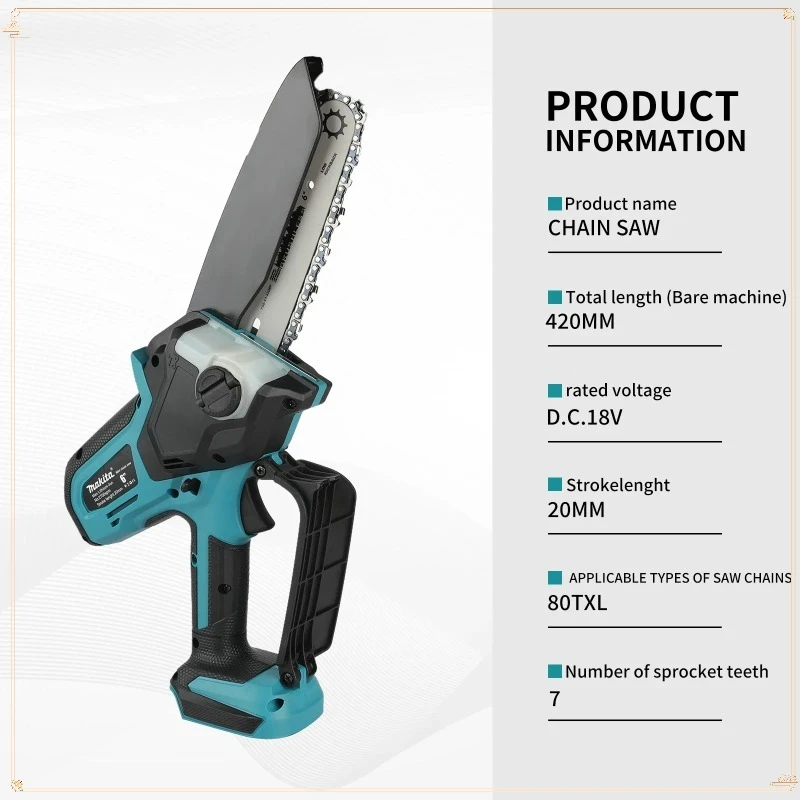 Piła łańcuchowa akumulatorowa Makita 8 cali, bezszczotkowa, przenośna, do cięcia drewna, elektryczna, ręczna, do przycinania ogrodowego