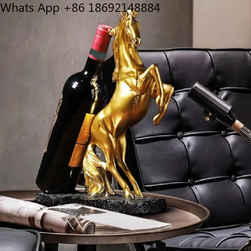 Light luxury golden horse red wine bracket, successful handicraft ornament