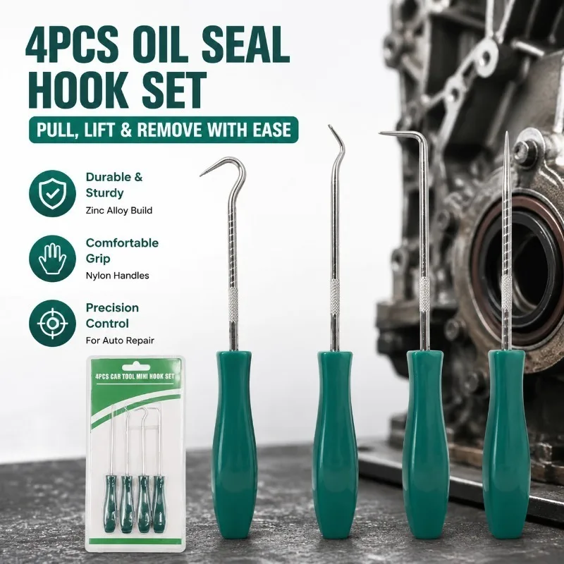 4 In 1 Automotive Hook Pick Set, Hardened Steel Oil Seal Remover, Precision Disassembly Tools for Narrow Tight Spaces