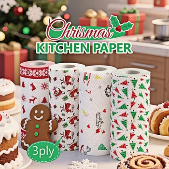 Christmas Kitchen Paper Towels Thick 3 Ply Disposable Cleaning Roll Strong Absorbent Wet…