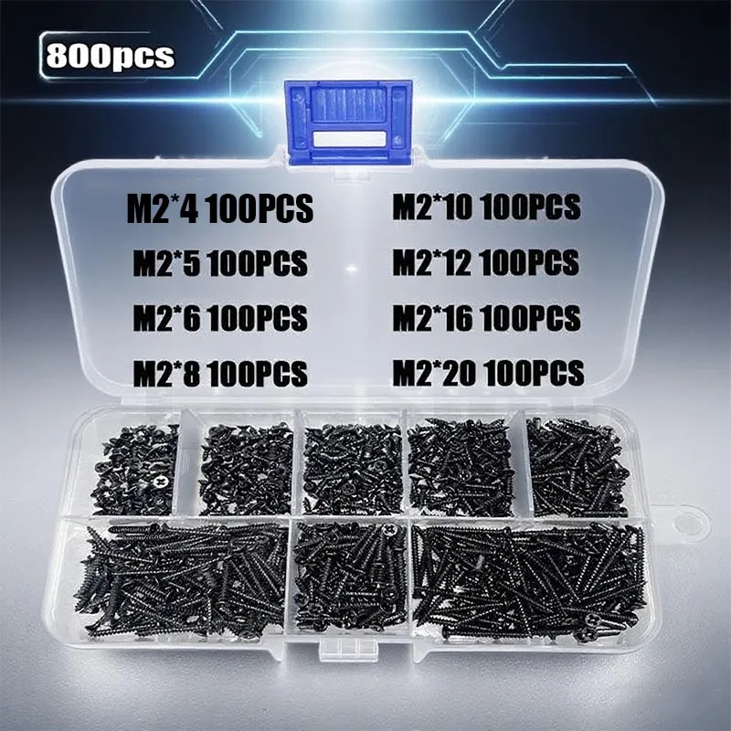 800 stuks blackM2 platte kop kruis koolstofstaal zelftappende schroef, geschikt voor woningverbetering, doe-het-zelf-techniek, elektronische Prod