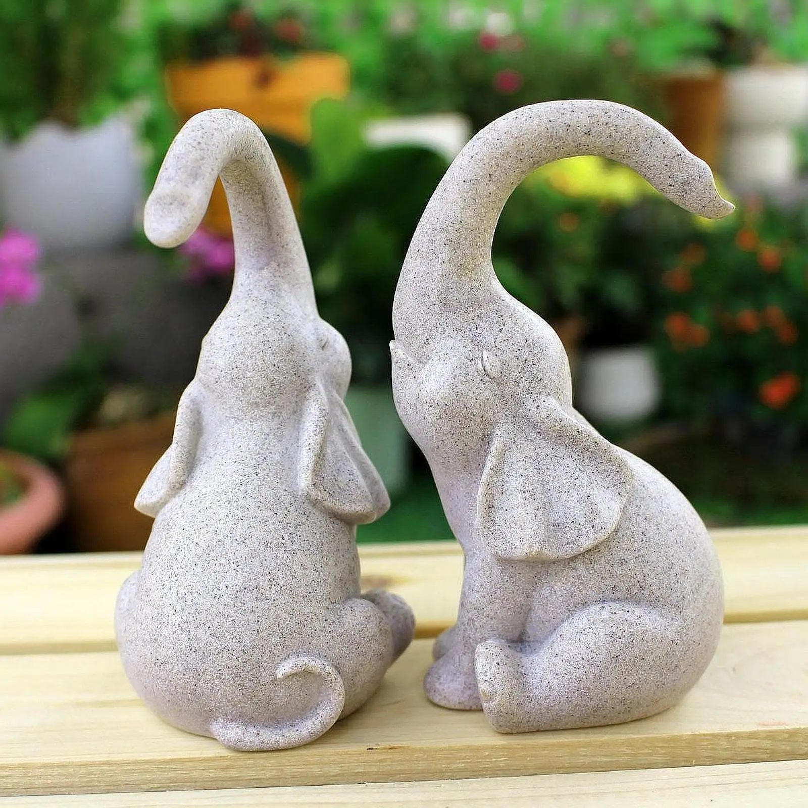 

2x Craft Collectible Ornament Garden Elephant Statue for Lawn Outside Garden