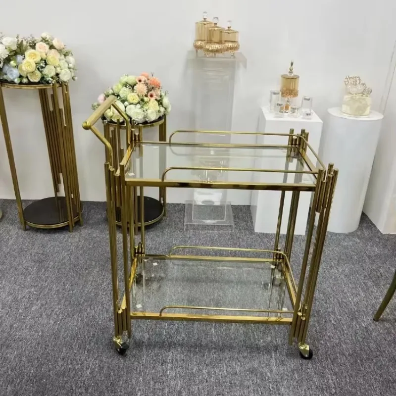 Stainless Steel Hotel Utility Trolley Multi Purpose KTV Food Beverage Service Cart Bar Trolley with Wine Rack Glass Holder