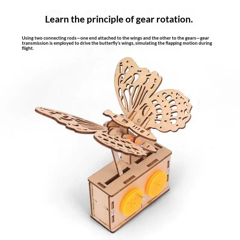 Kids DIY Mechanical Butterfly STEM Kit Multicolor Wooden Craft Set with Gear Spring Science Experiment for School Project