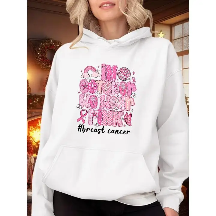 

In October We Wear Pink Hoodie, Women's Breast Cancer Awareness Sweatshirt, Cute Pink Ribbon Pullover, Gift for a Survivor