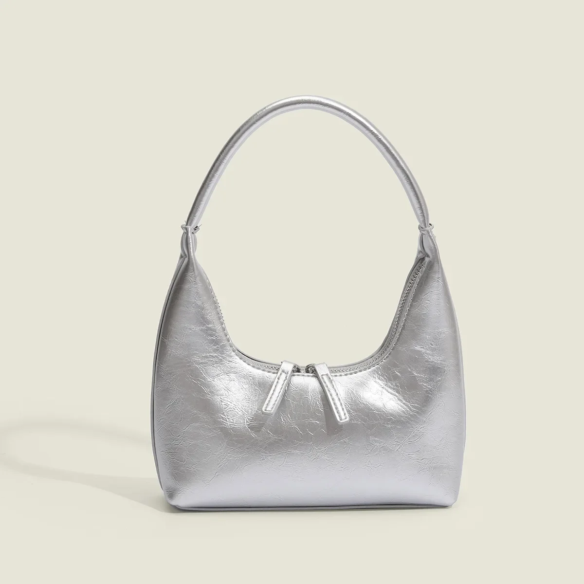 Silver crescent underarm bag, bright paint finish, fashionable niche design, handbag, trendy mini bag cute half moon bag