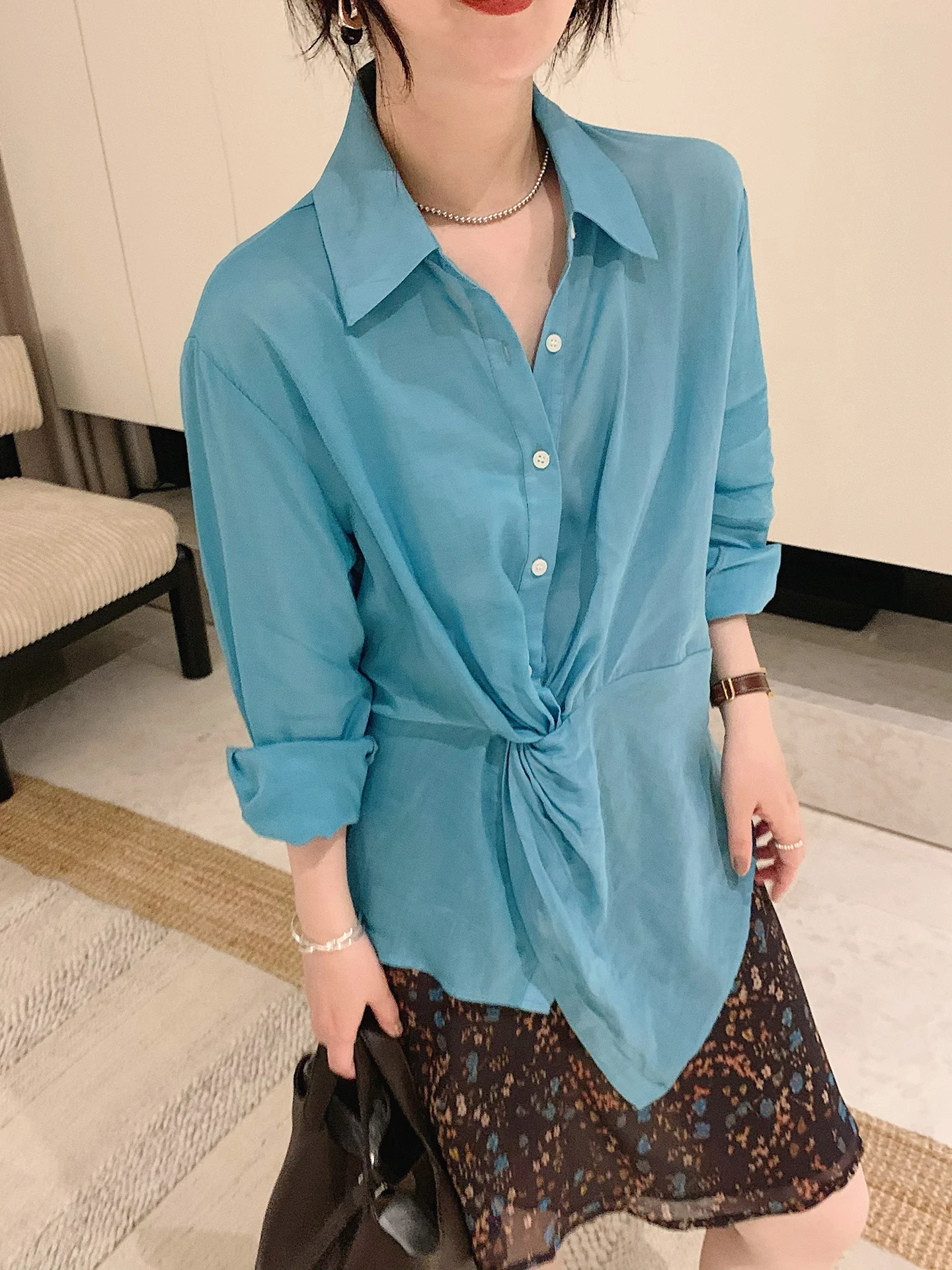 

Женская рубашка Misslady с асимметричным дизайном и перекрестными элементами, длинный рукав, свободный крой, повседневная, из смесового льна, с эффектом стройности